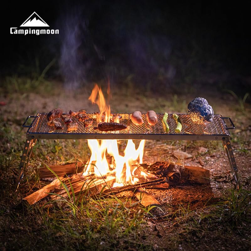 CAMPING MOON Cooktop Stand with Wind Shield, Storage Bag, 6 Height Adjustments, Folding Trivet, and Net, 550mm (MS-1019-W)