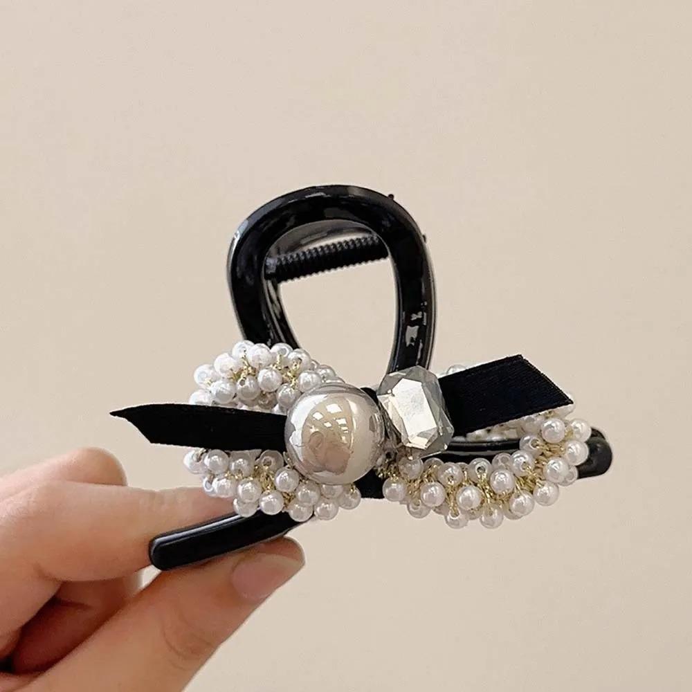 

Корейский стиль смоляные банты заколки для волос для женщин темперамент заколка для волос искусственный жемчуг циркон держатели для хвостиков аксессуары для волос французский зажим для волос 8cm чёрный