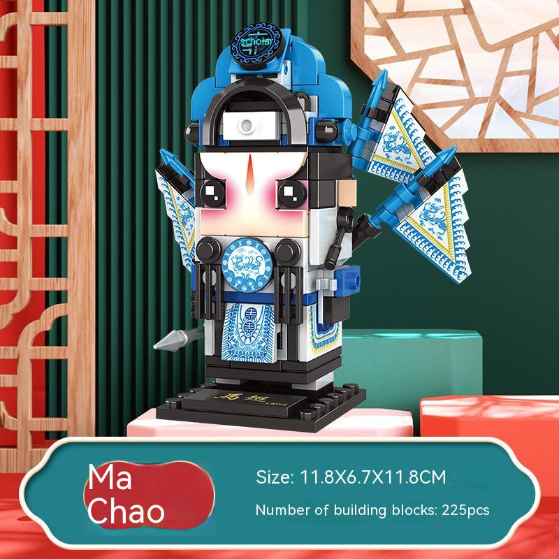 National Fashion Building Blocks Three Kingdoms Figure Lv Bu Zhao Yun Ma Chao Q Version Square Head Small Particles Puzzle Building Blocks