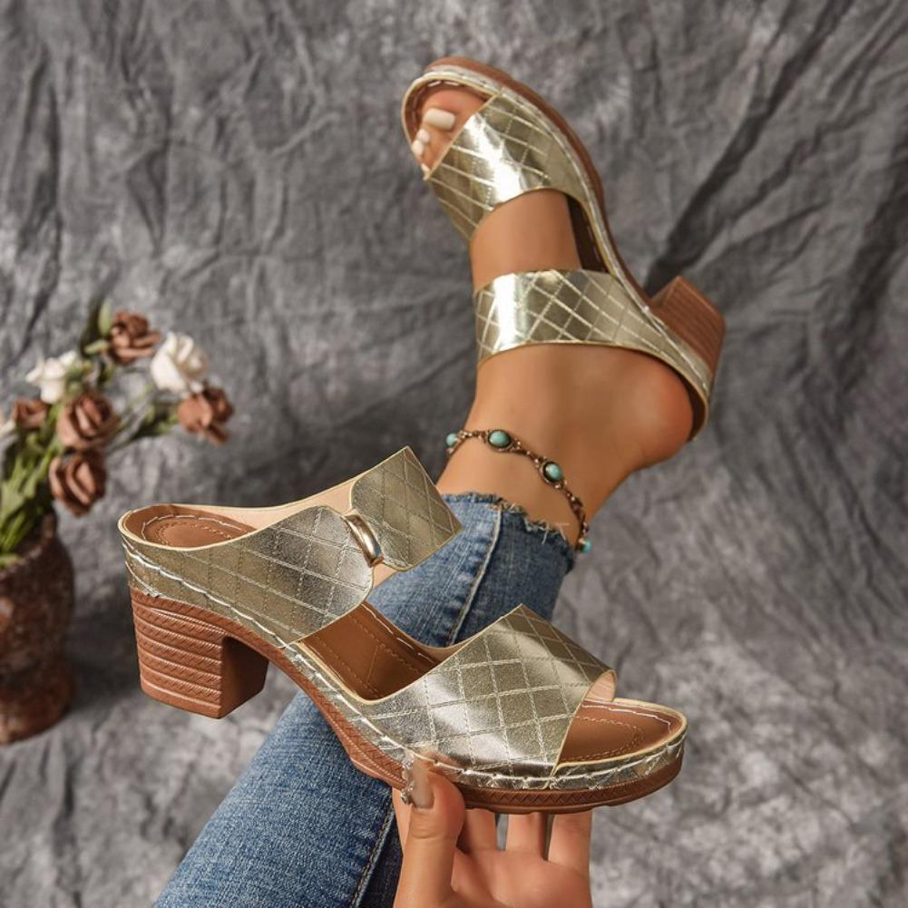 Fashion Elegant Ladies Shoes 2025 Brand Open Toe Women's Slippers Fashion Outdoor Dress Sandals Summer New Plus Size Non-Slip High Heels