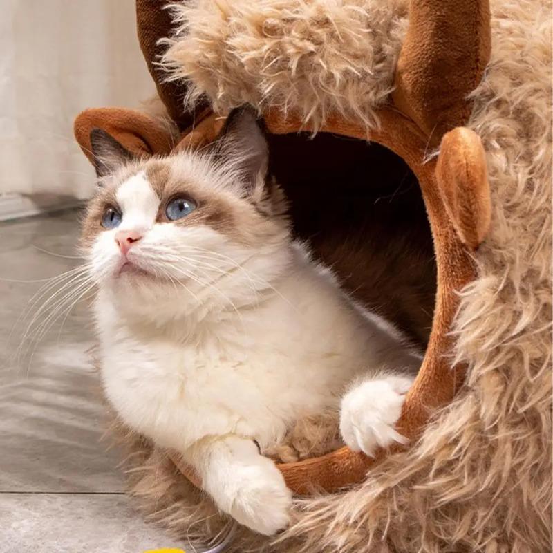 Pet Soft Winter Warm Caves Cat Cave Beds For Indoor Cat Nest Semi-Enclosed Dog Tent Bed With Cover Kitten Small Animals Nests