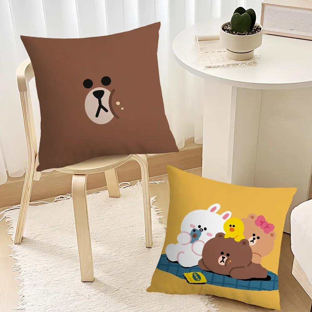 Korean Cute L-Line F-Friends Brown cushion cover Living Room Headboard Bedroom Office Cushion Cushion Sofa Nap Time Pillow Case