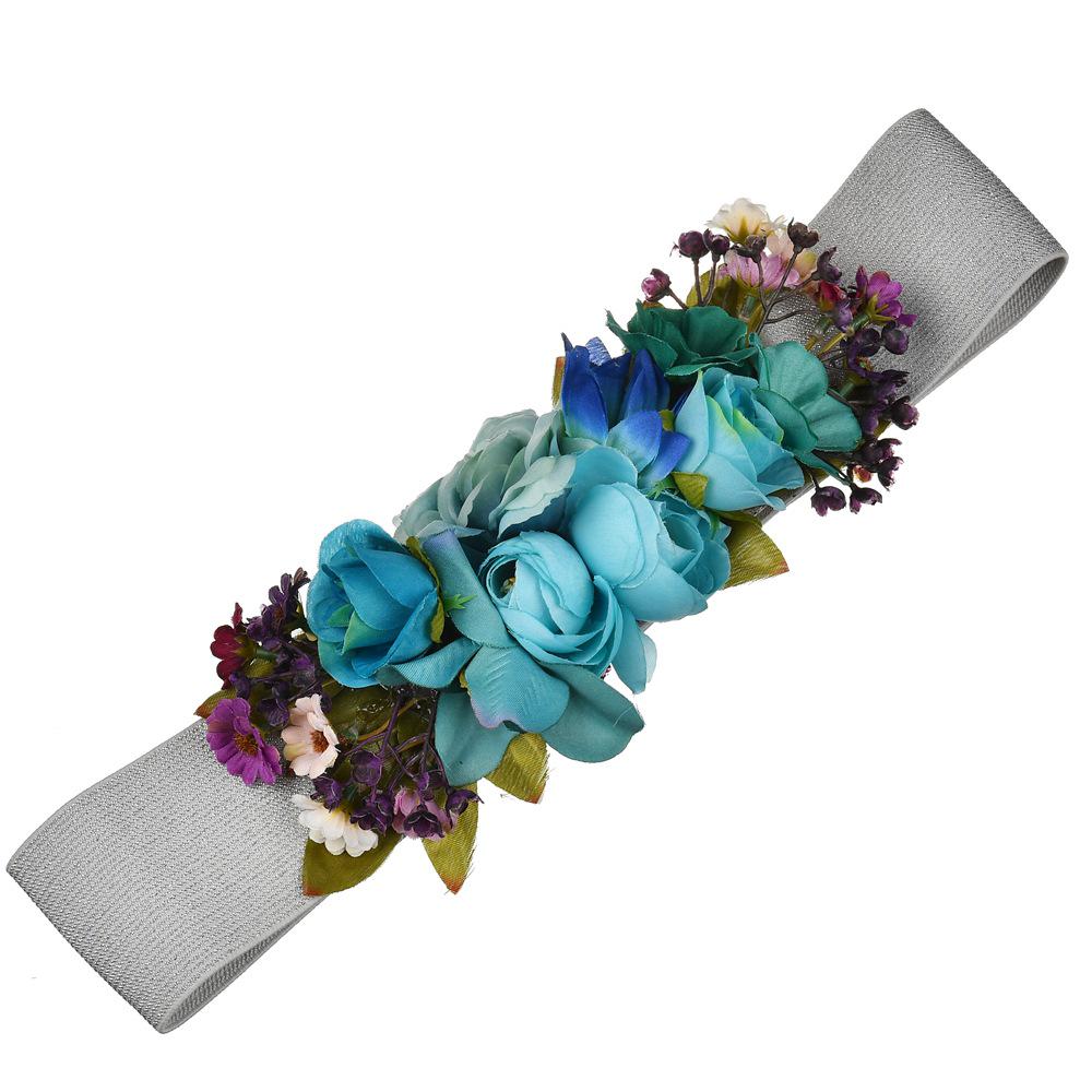 Blue Flower Silver Waist Cincher: Wide Belt with Sweet Decorative Design for Women
