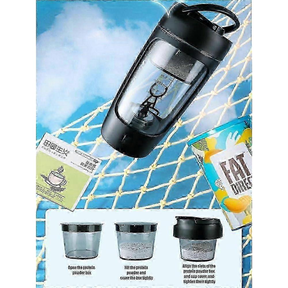 2025 Electric Portable Whey Protein Shaker Bottle 650ml Fully Automatic Mixing Cup Rechargeable Gym BA Cocktail Mixing (Black) 100 Ml Black