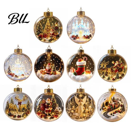 3D Winter Scene Decorations Glowing Christmas Story Ornament, Mini Holiday Light Up Ball Warm Glow Seasonal Decor Hanging Decoration, Acrylic