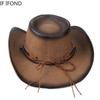New 100% Leather Men Women Western Cowboy Hat Wide Brim Godfather Hats Gentleman Church Sombrero Hombre Jazz Cap