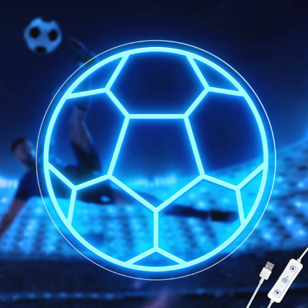 LED Soccer Ball Neon Sign Wall Decor USB Powered Sports Atmosphere Light,32x32cm