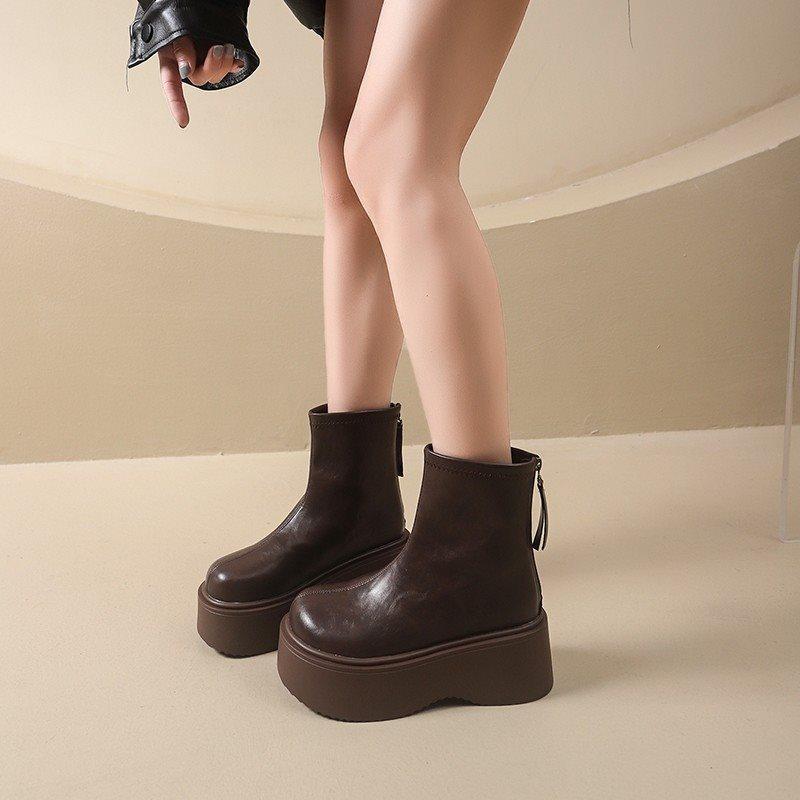 Short Boots Keep Warm And Increase Height, Thin Boots Fashion British Thick-Soled Martin Boots Women'S Small Women'S Boots