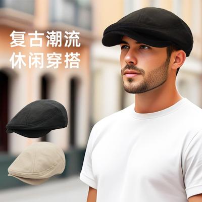 Spring and Summer Flax Forward Hat Men's and Women's Solid Color Painter Hat Street Feeling Newsboy Hat