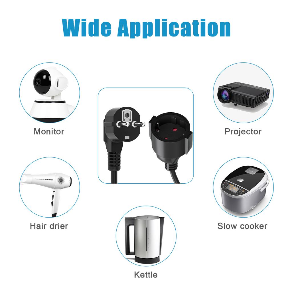 Prelungitor de alimentare european de 3 metri, cablu spiralat de alimentare cu ștecher mascul la priză femelă, ștecher Schuko UE, 230 V/16 A IP20