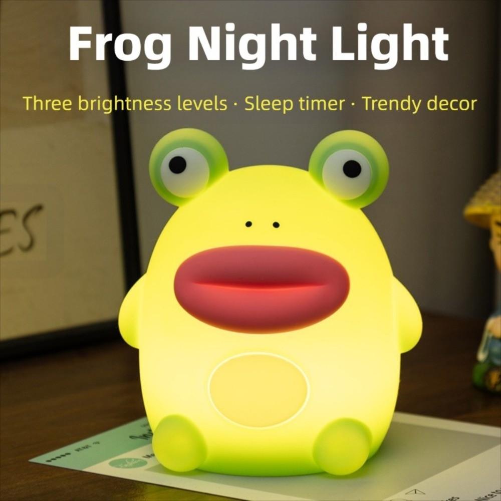 Cute Dimmable Nursery Nightlight Rechargeable Bedside Table Lamp Silicone Frog Night Lamp  Bedrooms