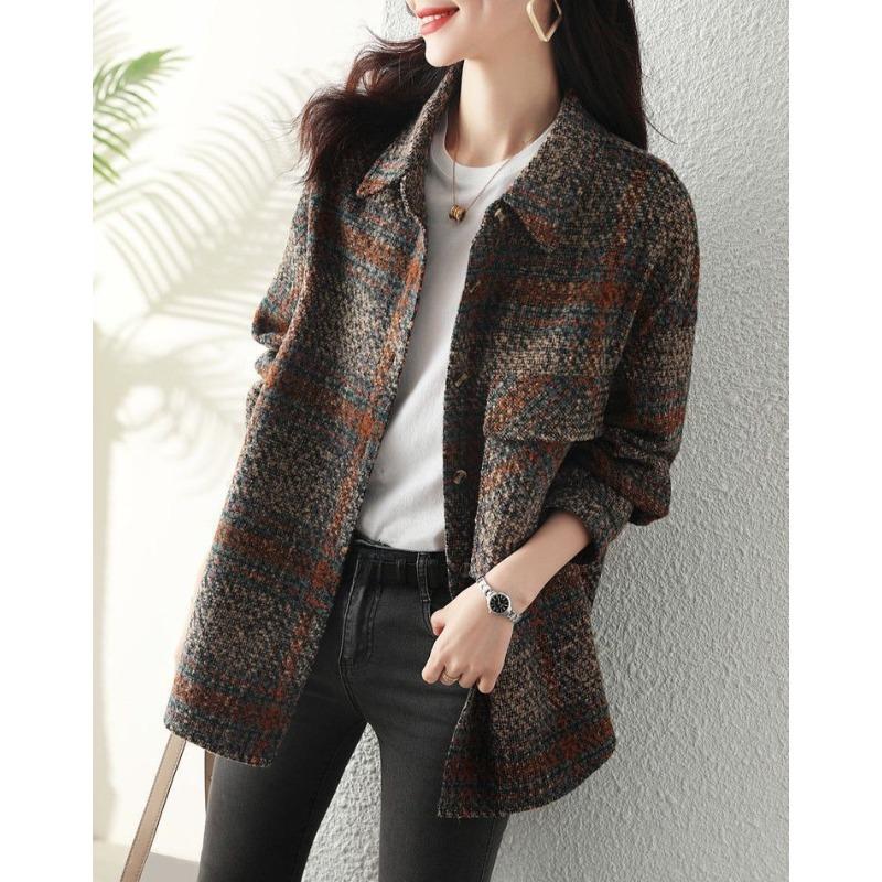 Modischer karierter Hemdmantel für Damen, lockere Passform, lässige Oberbekleidung mit Knöpfen