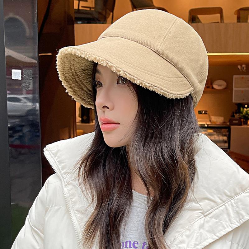 Women Plush Bucket Hat Autumn Winter Warm Fisherman Cap for Ladies Girls Soild Color Adjustable Wide Brim Hats Bonnet
