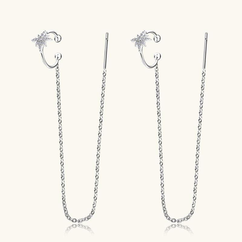 Silvere Glam A Versatile And High-end Moissanite Ear Bone Clip With A Women's Octagonal Star Tassel One-piece Sterling Silver Earring Stud