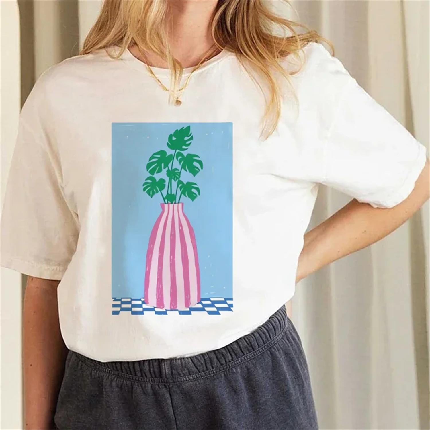 Pattern 90s New Women s Short Sleeve Art Cartoon T-Shirt Printed Summer Regular Round Neck Fashion Women s Basic Short Sleeve S