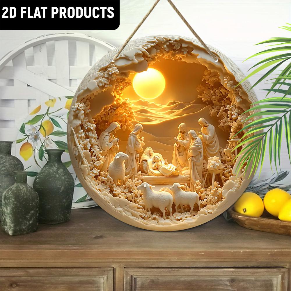 Wooden Decor Wood Round Sign - Holy Family Jesus, Maria, Joseph -for Door, Wall, Home, Room, Farmhouse, Street, Shop, Garage, Bar, Garden, and Coffee