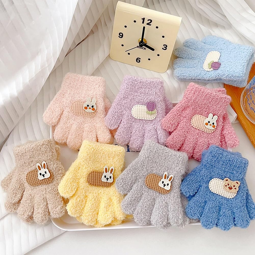 VNGOLERRY and Fluffy Perfect for Fall and and Cold Rabbit and Floral Perfect for and Cute Gift for Girls and Ages Kids' Babies' Gloves, Five-Finger