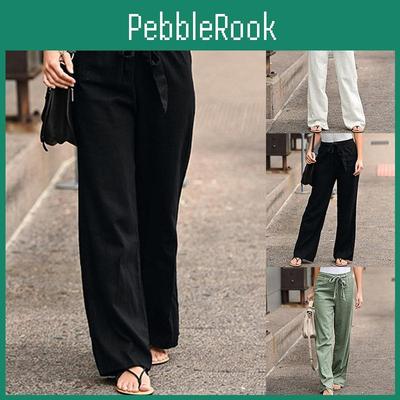 Waist Women Trousers High Straight Summer Casual Elastic Waist Laceup Wide Leg Pants Harajuku Solid Anklelength Length Pant