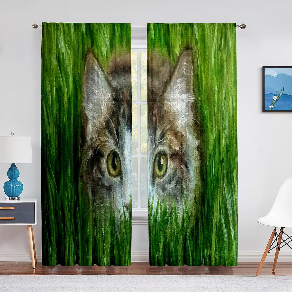 Милый кот акварельная живопись искусство цветочные прозрачные вуали шторы для спальни — фото 12