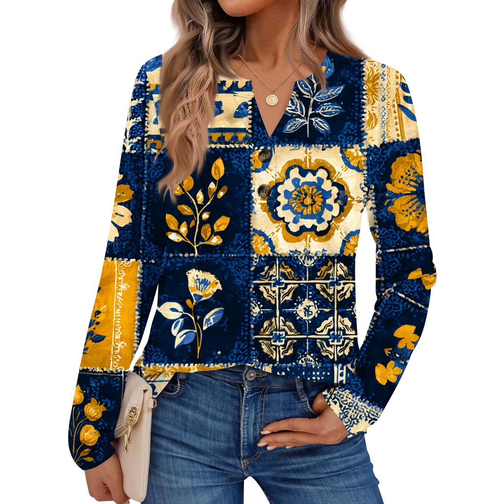 Women's Floral Print Long Sleeve  Shirt Elegant Casual Tops Trendy Shirt Tops