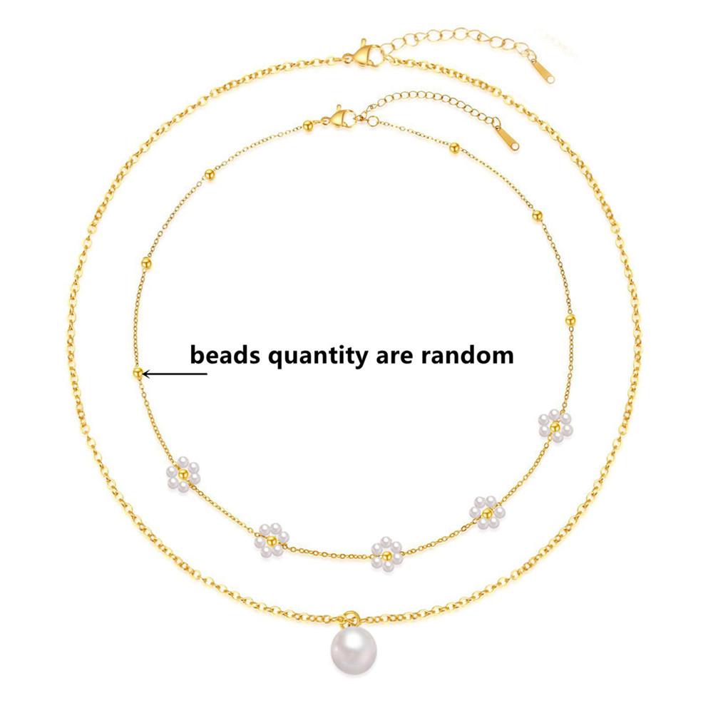 14K Gold-Plated Daisy Pendant Faux Pearl Double Layer Necklace for Women золотой