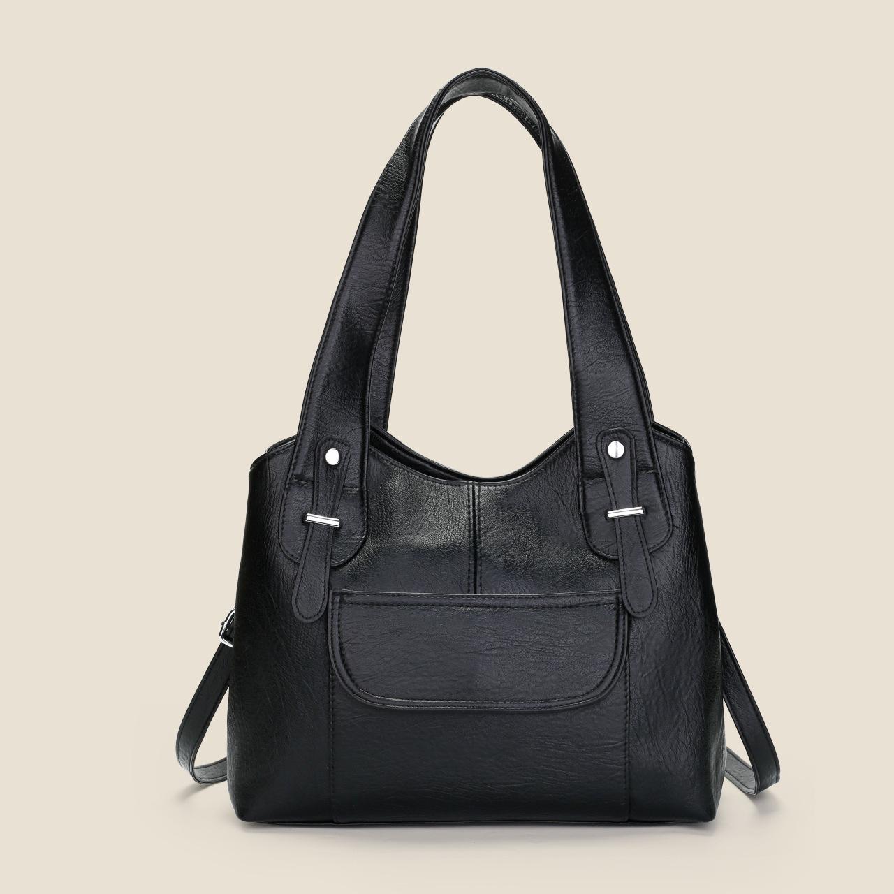 Autumn and winter new women s casual shoulder tote bag classic high-end texture large-capacity PU handbag commute чёрный