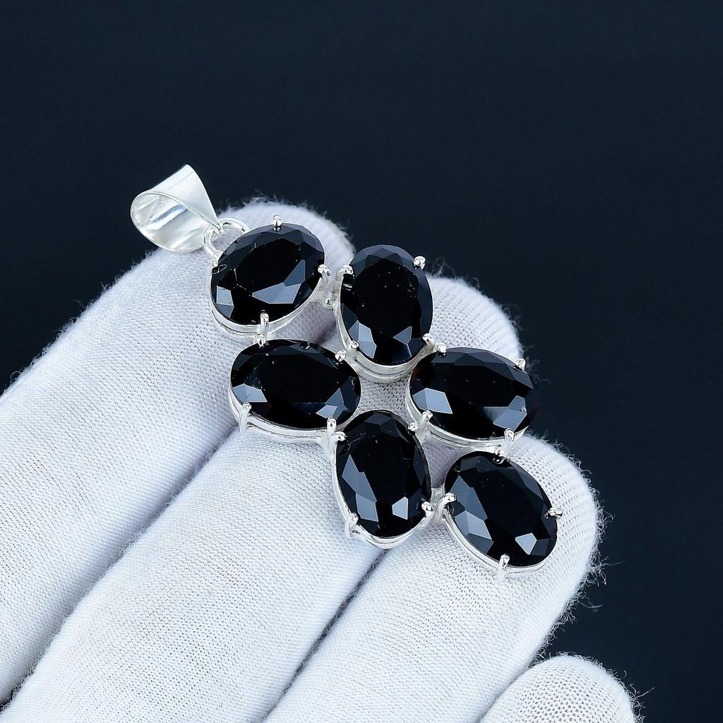Black Spinel Gemstone Pendant 925 Sterling Silver- Handmade Design, Everyday Wear Jewelry, Unique Black Spinel Pendant Women Gift For Love