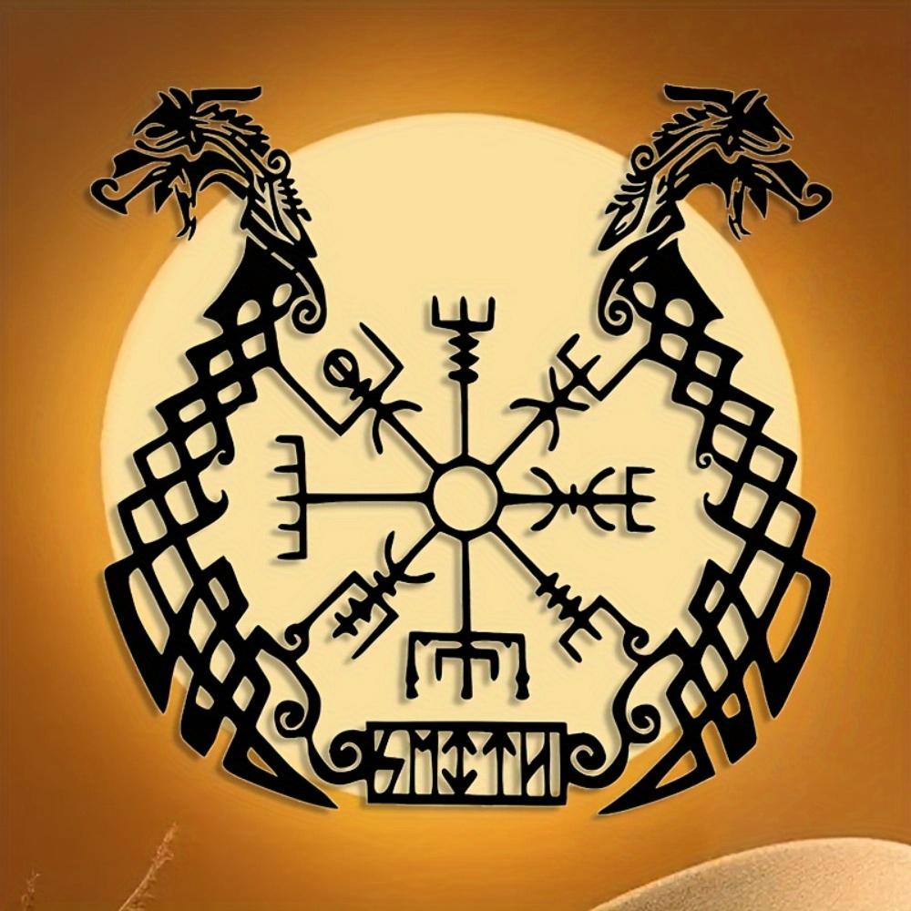 Viking Metal Wall Art Norse Ship Self Adhesive Decor with Runes Geometric Patterns Bohemian Nautical Home Gift