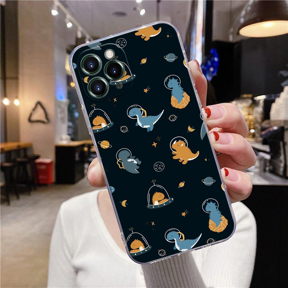 Transparent Phone Case For Apple iPhone 12 11 13 Pro Max Mini XS X XR 7 8 Plus SE 2020 Cases Cover Cute Cartoon Dinosaur Animal