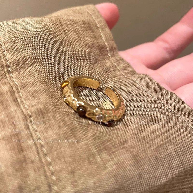 Maillard Tiger's Eye Stone Zircon Ring Girls 2025 New Light Luxury High-end Index Finger Ring Fashion Personality Ring