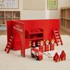 Wooden Fire Station Set Painted Assist Toy Scene Bright Red Firefighter Figure for Kids