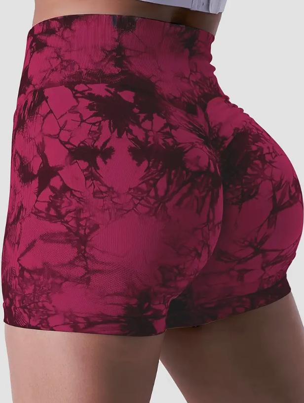 European & American Tie-Dye High-Waist Quick-Dry Yoga Shorts: Seamless, Elastic, Hip-Lifting, Fitness-Ready