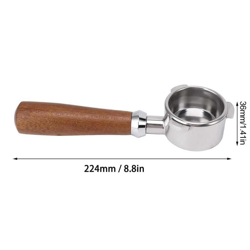 Coffee Bottomless Portafilter with Wooden Handle Stainless Steel Coffee Machine Filter Holder Replacement Parts
