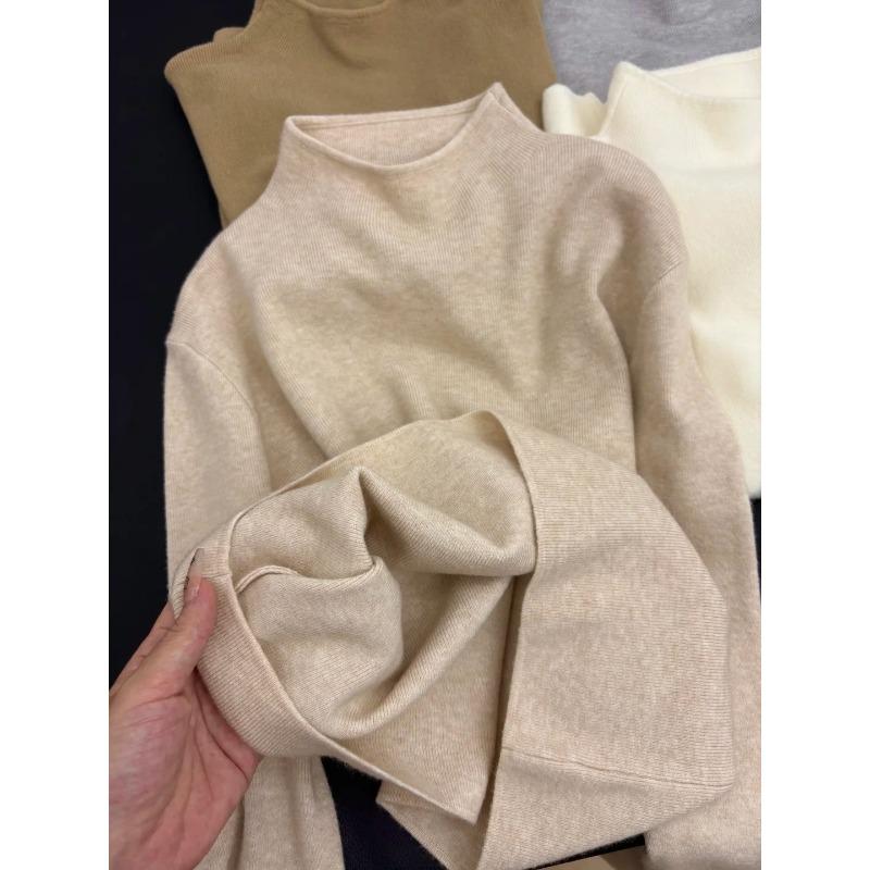 

Soft waxy semi-turtleneck knitted sweater women s warm thickened inner bottoming shirt autumn and winter long-sleeved basic front shoulder top XL
