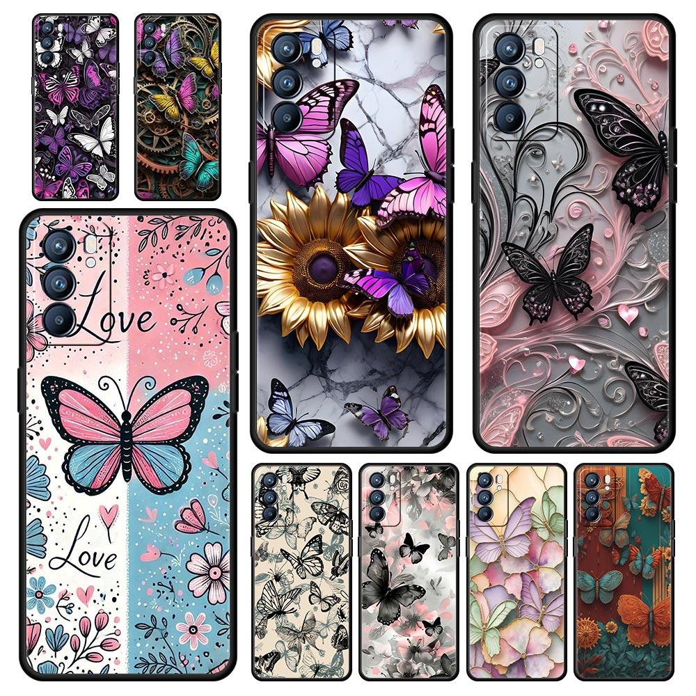 Custodia alla moda con fiore di farfalla per Oppo A17 A31 A54 A57 A78 A79 A98 Find X5 X6 Reno 6 7 8 10 11 12 13 F Pro 5G Morbido TPU
