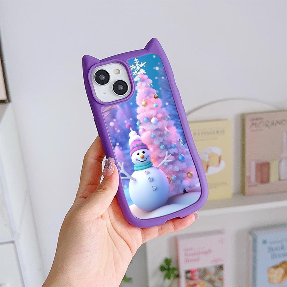 

Мягкий чехол для телефона с кошачьими ушками для iPhone 16 15 14 13 12 11 Pro Max Plus TPU Anti-Drop Прозрачная акриловая задняя крышка NY30 Merry Christmas Christmas tree art for iPhone 16 Pro Max