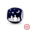 925 Sterling copper Star Moon Sun Airplane Travel Passport Postcard Pendant Blue Beads Fit Pantaro Charms Bracelet Women Zircon