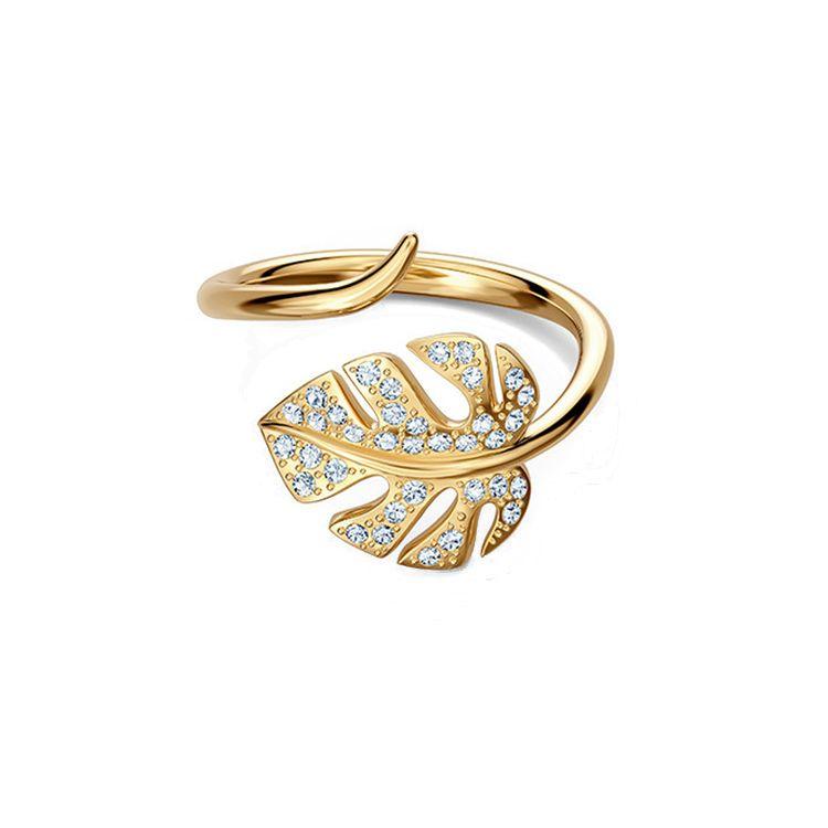 Swarovski Tropical Summer Leaf Ring Women rings Gold 5519257 58