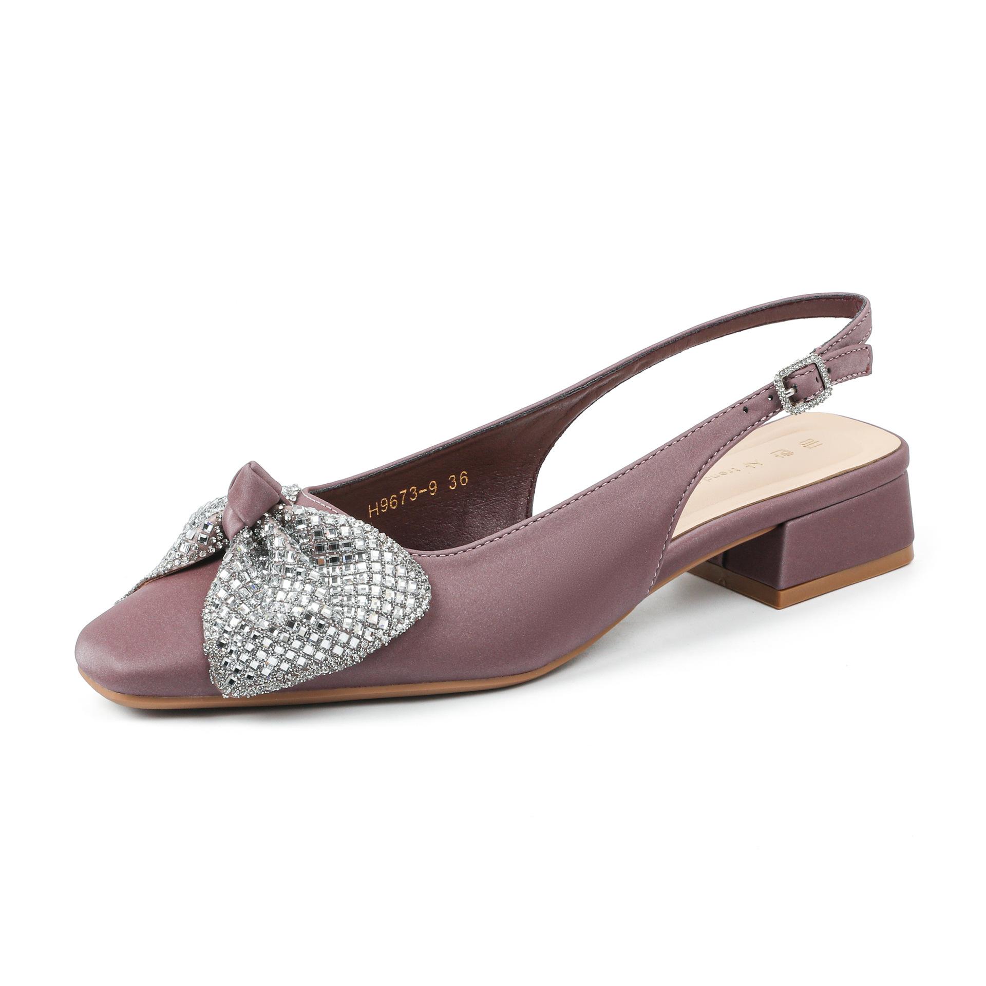 

2025 new bow thick heel square head single shoes front bag rear empty sandals low heel fashion outer wear daily versatile 40 фиолетовый
