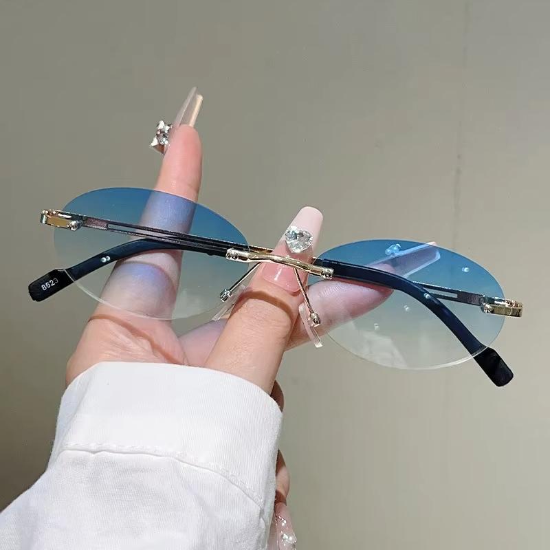 Casual Sun Glasses Metal Decorative Sun Glasses Fashion Gradient Shades Uv400 Rimless Oval Sunglasses For Hiking Driving Cycling