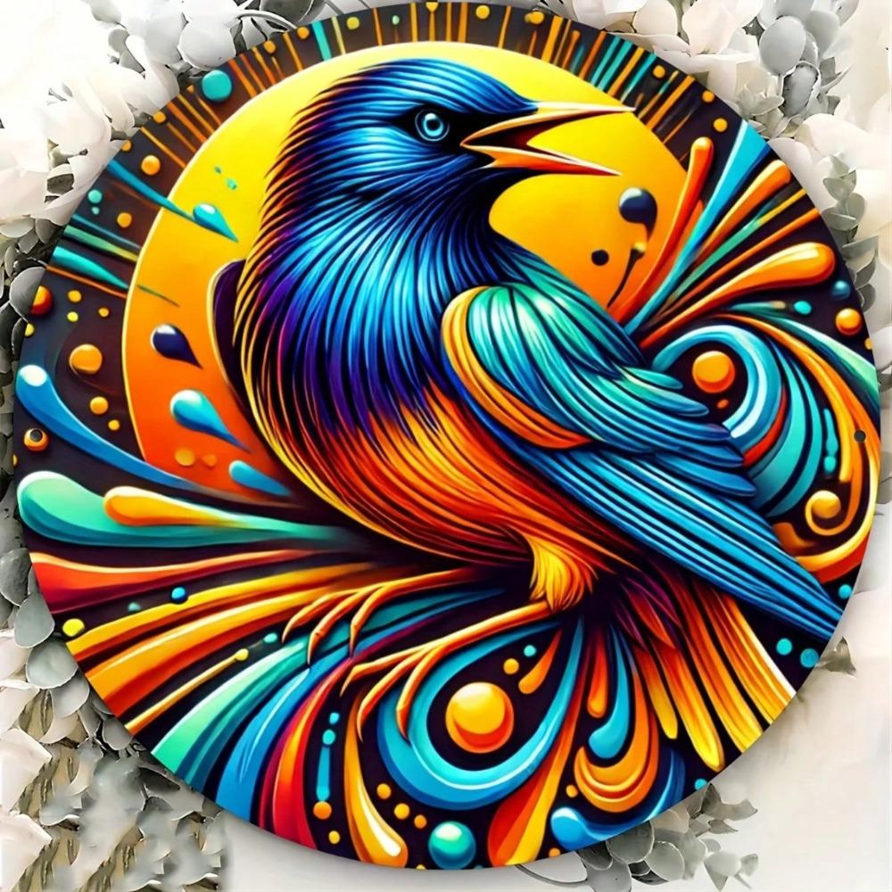 Vintage Style Metal Tin Sign Colorful Crow Art Weatherproof Wall Decor Home Office Gift