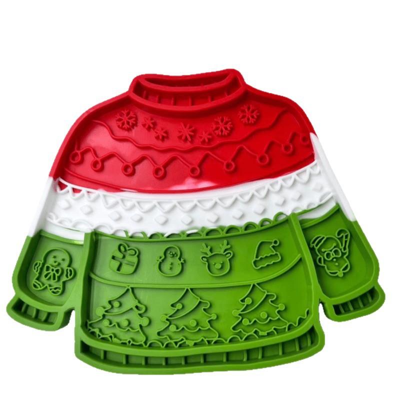 Christmas Ugly Sweater Silicone Lick Mat Strong Suction Cup Anti-Anxiety Slow Feeder Pad for Dogs Cats BPA Free