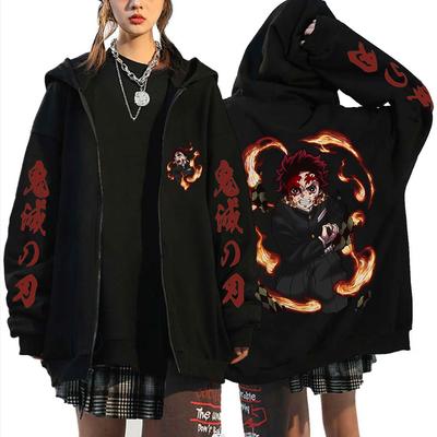 Anime Demon Slayer Kamado Tanjirou Zipper Hoodie Men Women Clothing Fashion Oversized Zip Up Jacket Male Long Sleeve Sweatshirt