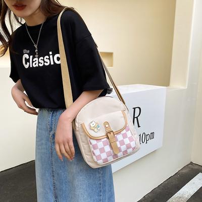 New Plaid Contrasting Color Casual Fashion Shoulder Bag Female College Student Harajuku Canvas Messenger Bag
