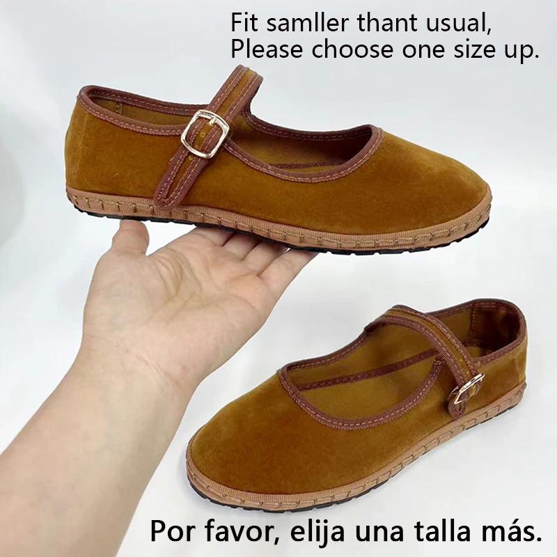 

Velvet Mary Jane Shoes for Women Hand Stitch Casual Streetwear Ballet Flats Pumps Female Solid Color Red Cloth Shoes Loafers 42 хакі