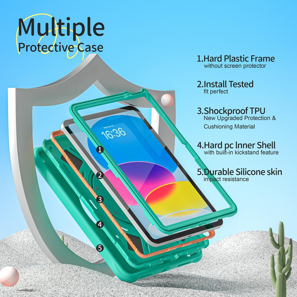 For iPad (2025)/10.9 (2022) Case with Shoulder Strap Cartoon Dinosaur Kickstand PC+Silicone+TPU Cover