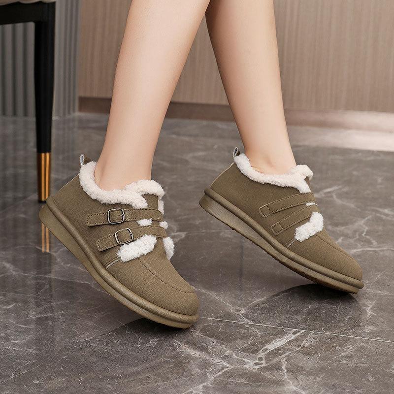 BN5805 new 2025 autumn and winter women's shoes warm cotton shoes solid color velvet simple student leisure thick sole increase