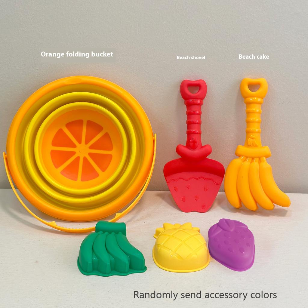 Faltbares Eimer-Strandspielzeug-Set, kreative Sandwerkzeuge und Fruchtformen - perfekt zum Spielen und Reisen