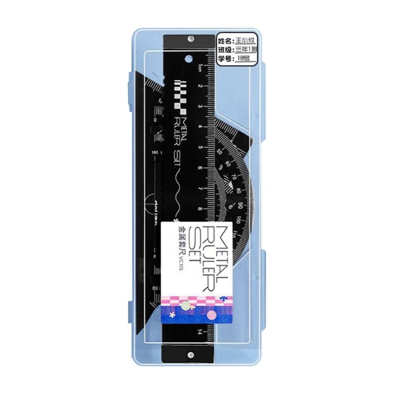 

Mathematical Drawing Ruler Metal Ruler Professional Geometry Math Set with Set Square Protractor Straight Ruler and Case чорний