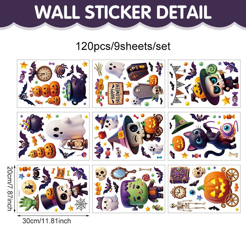 Halloween Cartoon Static Cling Window Stickers, Pumpkin Ghost Skeleton Candy Decals for Holiday Party Home Window, Glass and Seasonal Decoration